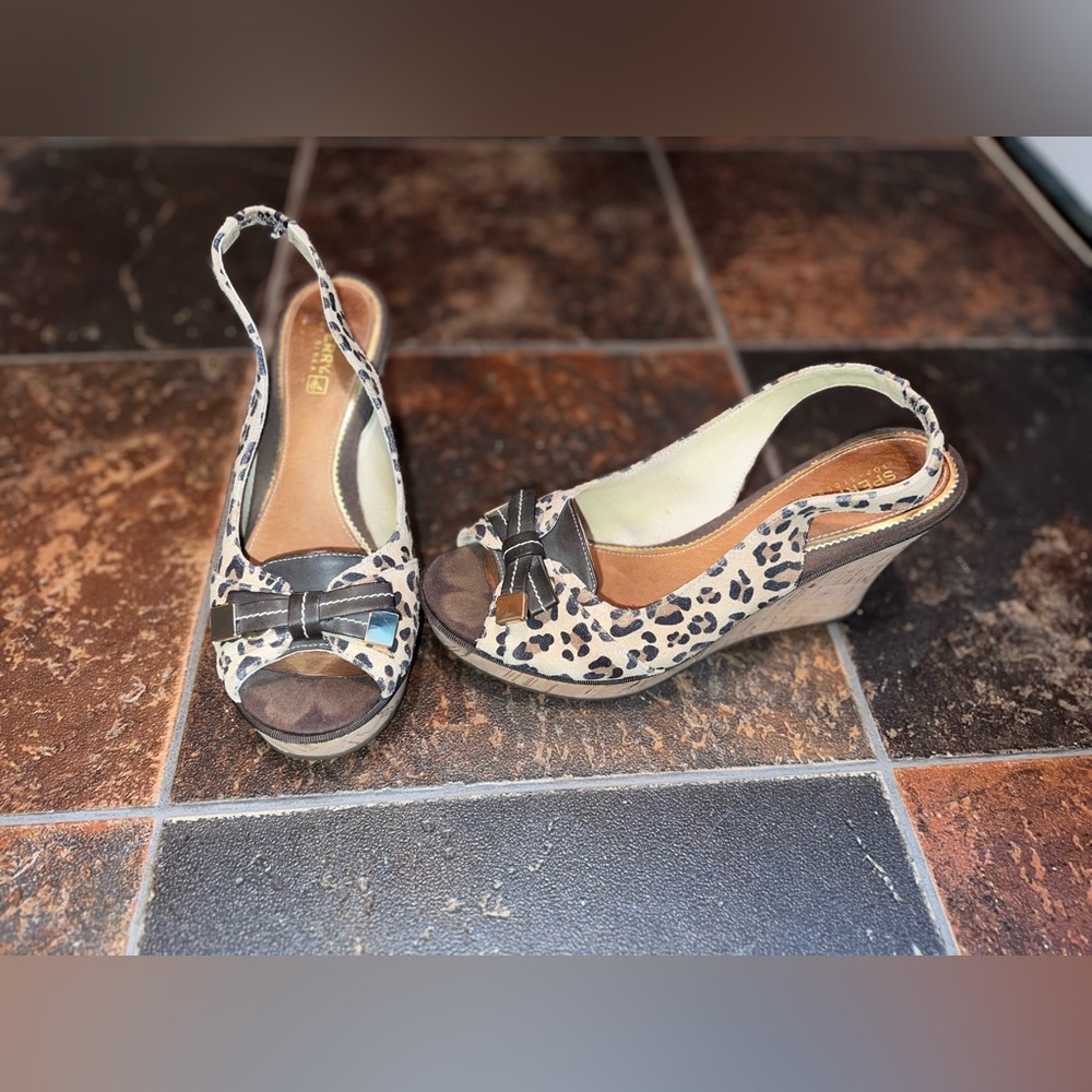 Sperry Top Sider Open Toe Cheetah Print Wedge Sandal